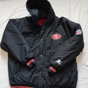 STARTER San Francisco 49ers Black Red Logo Puffer Jacket Sz XL